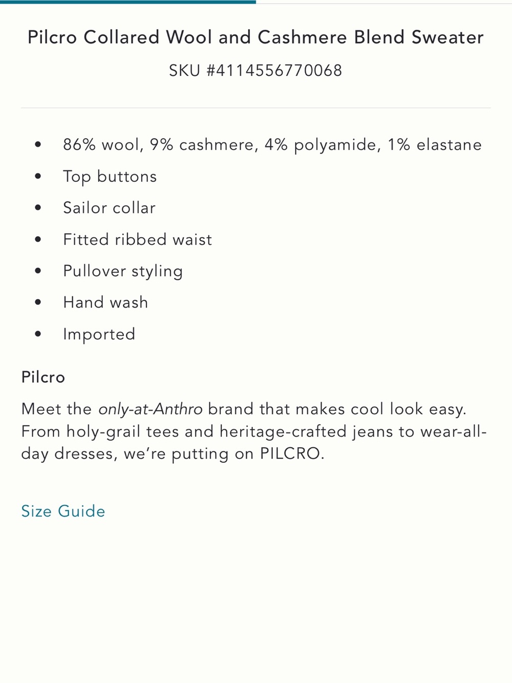 Pilcro Collared Wool-Cashmere Sweater Neutral Beige XXS - Picture 5 of 6